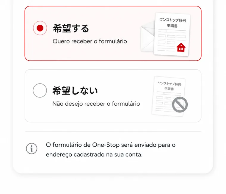 Tela com as duas opções de envio do formulário do One-Stop, com a opção de receber marcada